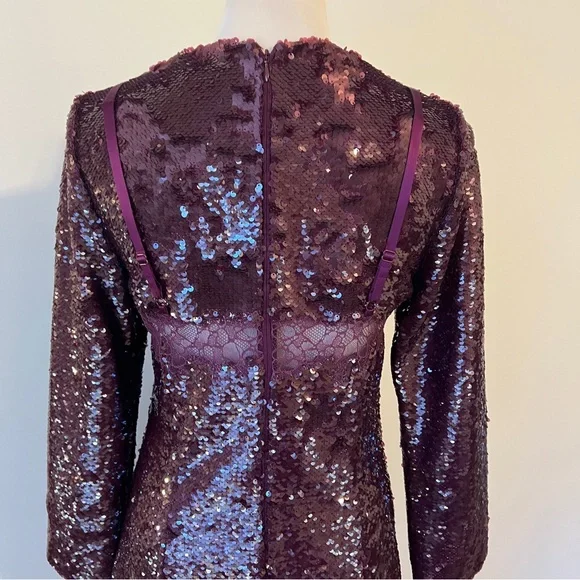 Simkhai Mako Sequin Long Sleeve Mini Dress Mangosteen Size 8 burgundy medium - Picture 3 of 9